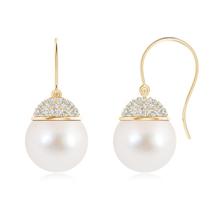 10mm AAA Freshwater Cultured Pearl Earrings With Diamond Crown in Yellow Gold