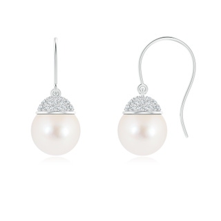 8mm AAA Freshwater Cultured Pearl Earrings With Diamond Crown in White Gold