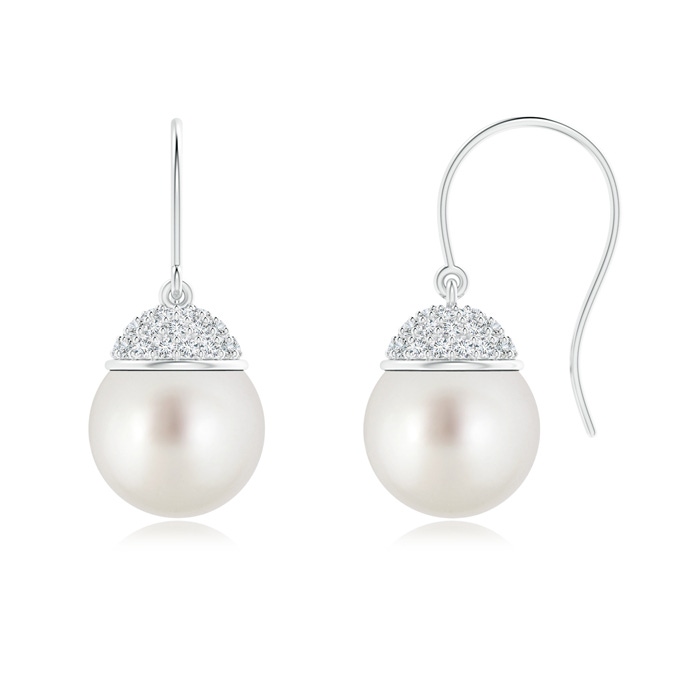9mm AAA South Sea Cultured Pearl Earrings with Diamond Crown in White Gold