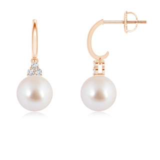 8mm AAA Akoya Cultured Pearl Half Hoop Earrings with Diamonds in Rose Gold