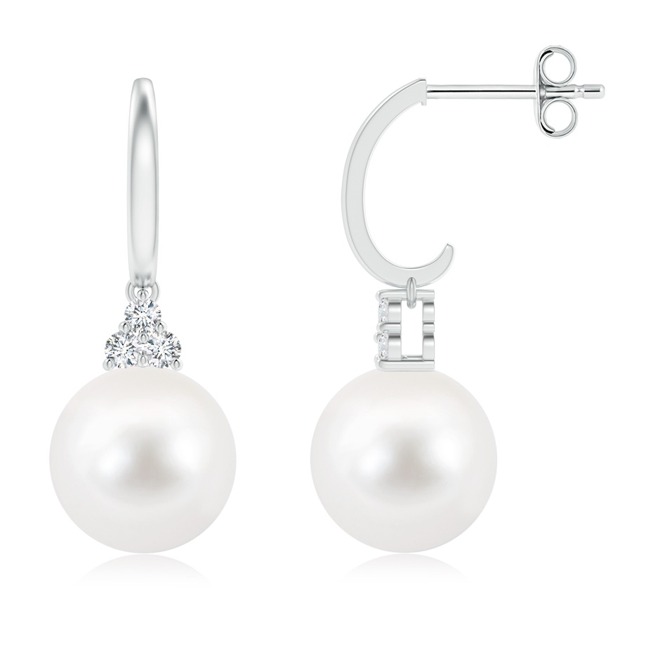 10mm AA Freshwater Pearl Half Hoop Earrings with Diamonds in S999 Silver 