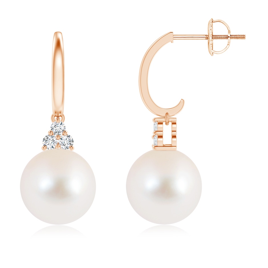 10mm AAA Freshwater Pearl Half Hoop Earrings with Diamonds in Rose Gold 