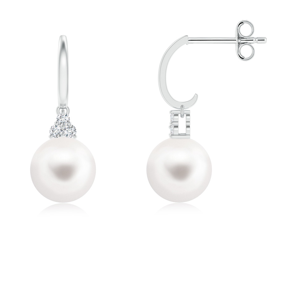 8mm AA Freshwater Pearl Half Hoop Earrings with Diamonds in S999 Silver 