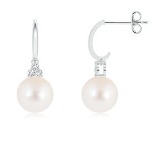 8mm AAA Freshwater Pearl Half Hoop Earrings with Diamonds in S999 Silver