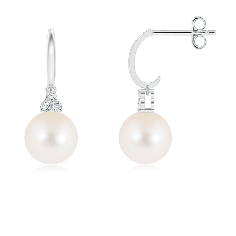 8mm AAA Freshwater Pearl Half Hoop Earrings with Diamonds in S999 Silver 