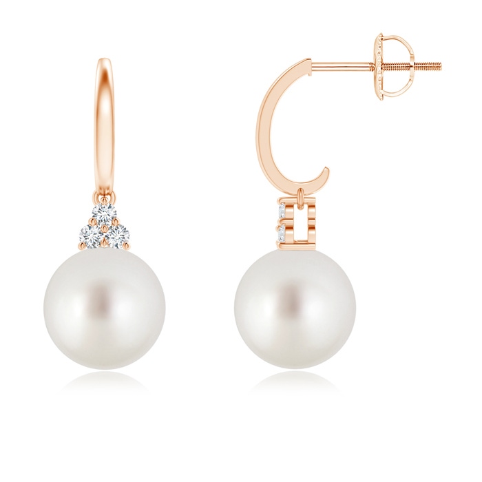9mm AAA South Sea Cultured Pearl Half Hoop Earrings with Diamonds in Rose Gold