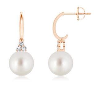 9mm AAA South Sea Cultured Pearl Half Hoop Earrings with Diamonds in Rose Gold