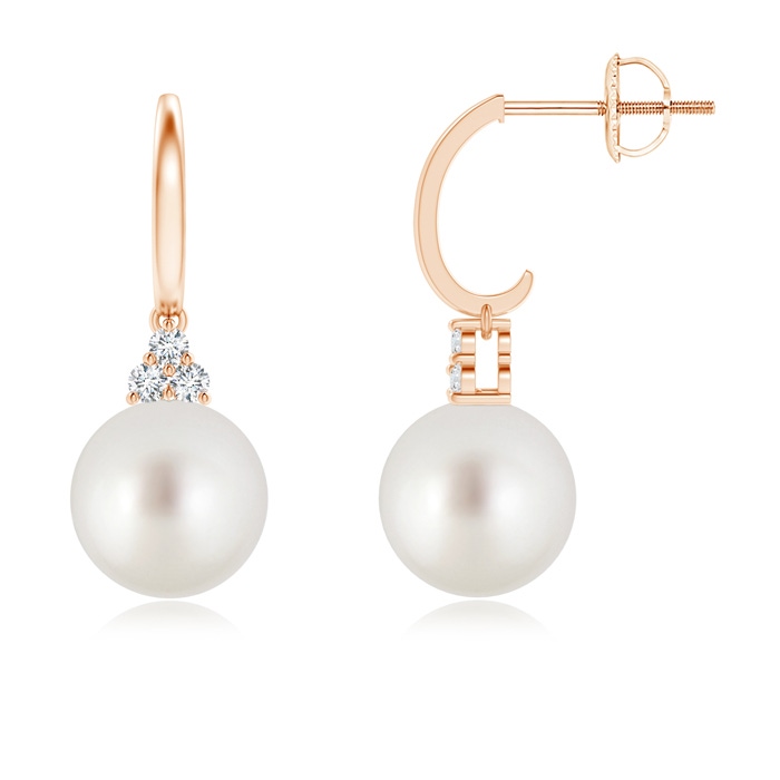 9mm AAA South Sea Cultured Pearl Half Hoop Earrings with Diamonds in Rose Gold 