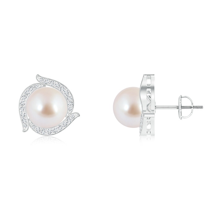 8mm AAA Akoya Cultured Pearl Pinwheel Stud Earrings in White Gold