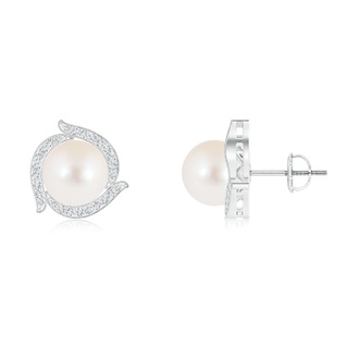 8mm AAA Freshwater Cultured Pearl Pinwheel Stud Earrings in White Gold