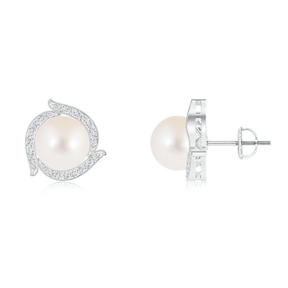 8mm AAA Freshwater Cultured Pearl Pinwheel Stud Earrings in White Gold 