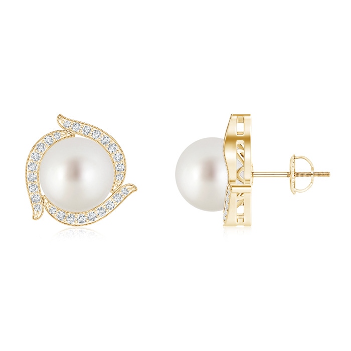 9mm AAA South Sea Cultured Pearl Pinwheel Stud Earrings in Yellow Gold