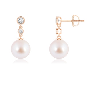 8mm AAA Akoya Cultured Pearl Drop Earrings with Bezel Diamonds in Rose Gold