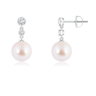 8mm AAA Akoya Cultured Pearl Drop Earrings with Bezel Diamonds in White Gold