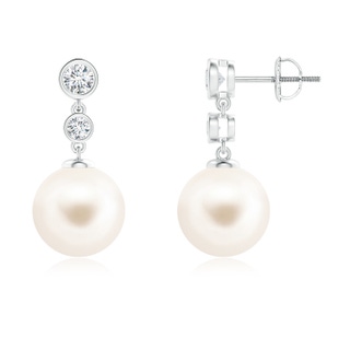 10mm AAA Freshwater Pearl Drop Earrings with Bezel Diamonds in White Gold