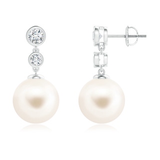 11mm AAA Freshwater Pearl Drop Earrings with Bezel Diamonds in White Gold