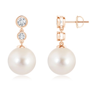 11mm AAAA Freshwater Pearl Drop Earrings with Bezel Diamonds in Rose Gold