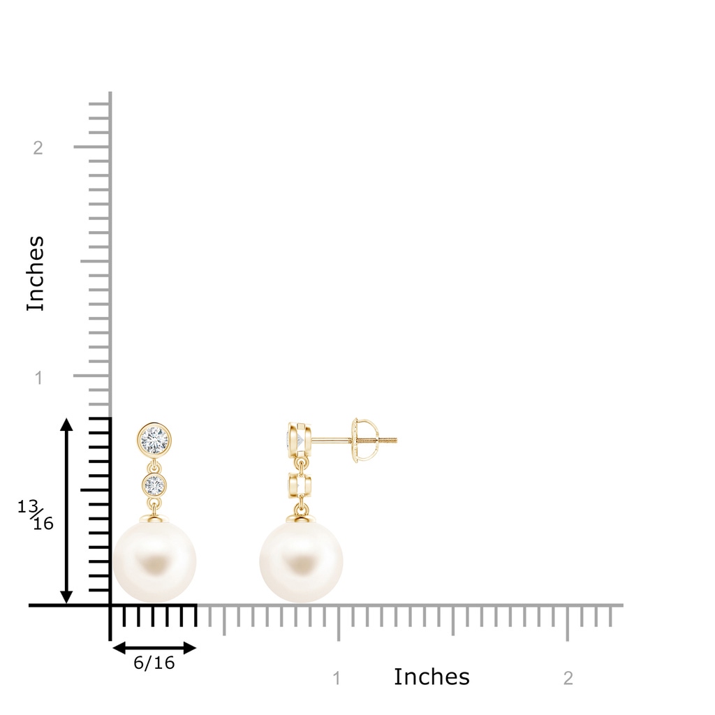 9mm AAA Freshwater Pearl Drop Earrings with Bezel Diamonds in Yellow Gold Product Image