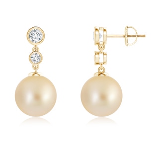10mm AA Golden South Sea Cultured Pearl Earrings with Bezel Diamonds in Yellow Gold