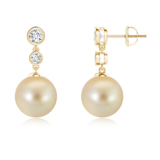 10mm AAA Golden South Sea Cultured Pearl Earrings with Bezel Diamonds in Yellow Gold