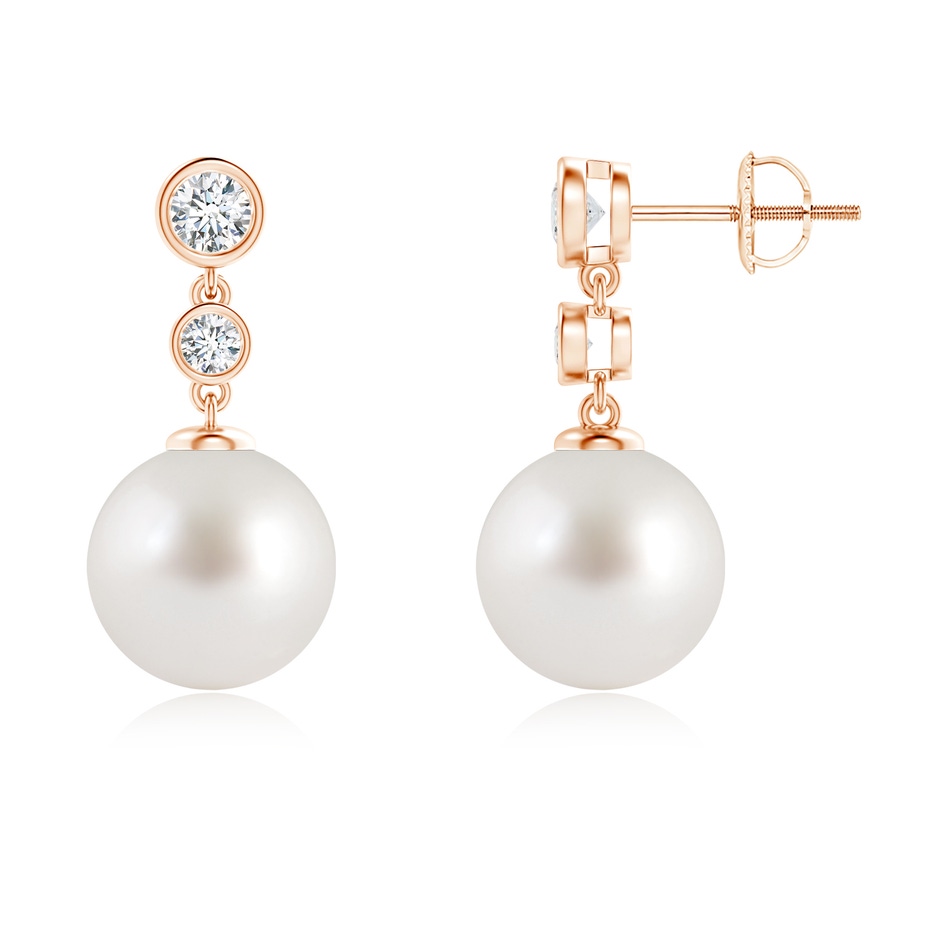 10mm AAA South Sea Pearl Drop Earrings with Bezel Diamonds in Rose Gold 