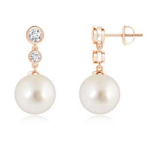 10mm AAAA South Sea Pearl Drop Earrings with Bezel Diamonds in Rose Gold