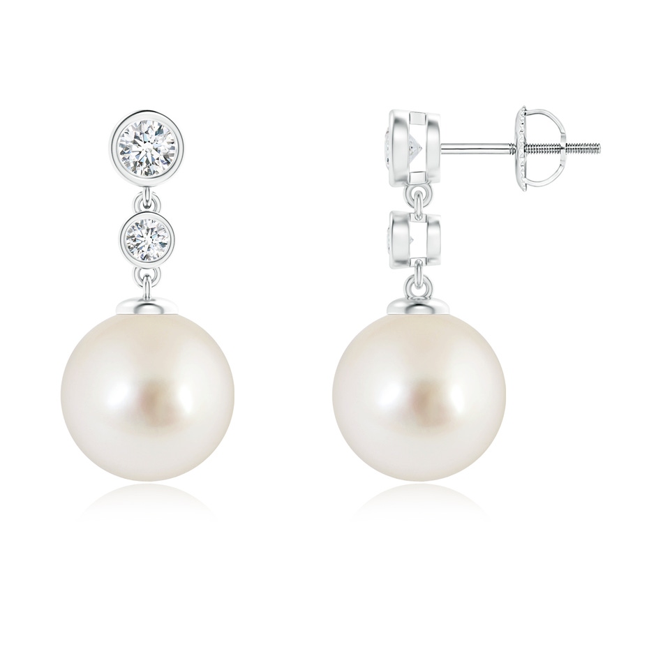 10mm AAAA South Sea Pearl Drop Earrings with Bezel Diamonds in White Gold 
