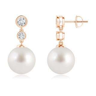 11mm AAA South Sea Pearl Drop Earrings with Bezel Diamonds in 10K Rose Gold