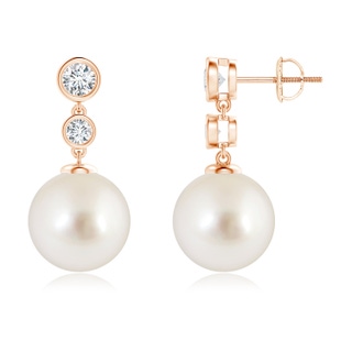 11mm AAAA South Sea Pearl Drop Earrings with Bezel Diamonds in Rose Gold