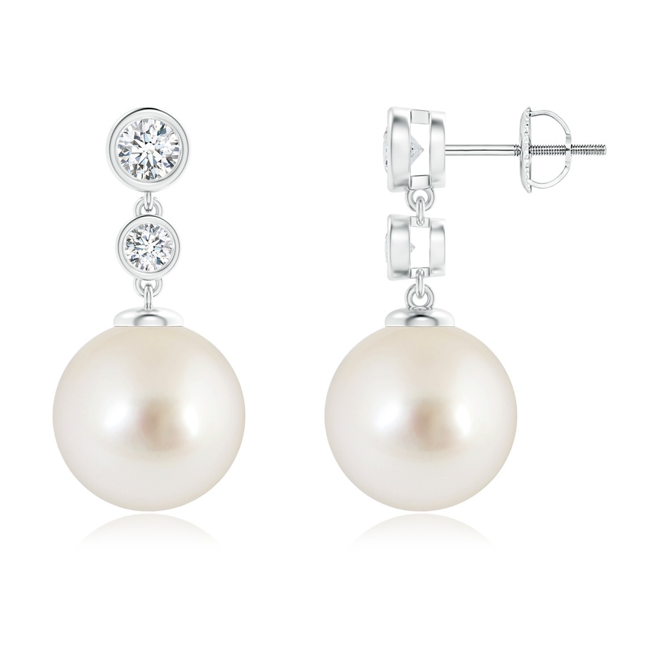 11mm AAAA South Sea Pearl Drop Earrings with Bezel Diamonds in White Gold 