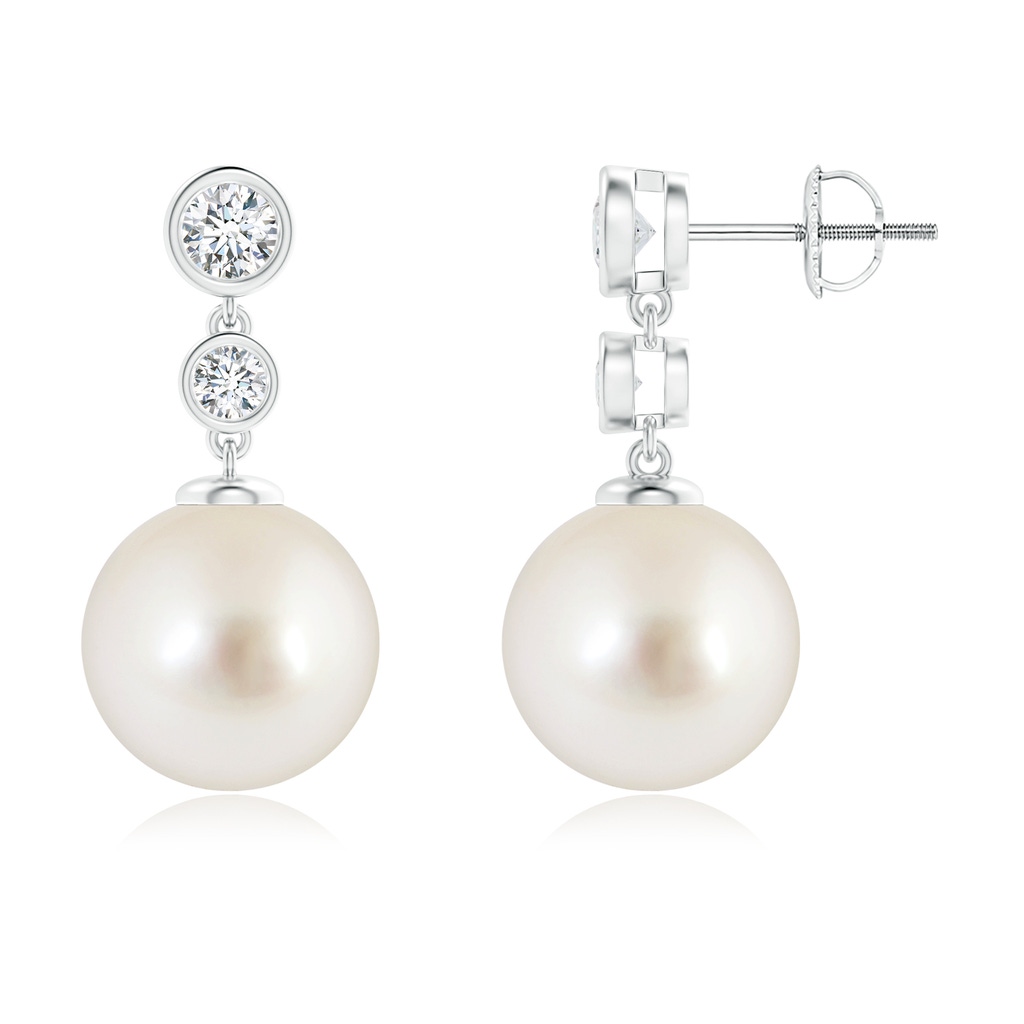 11mm AAAA South Sea Pearl Drop Earrings with Bezel Diamonds in White Gold