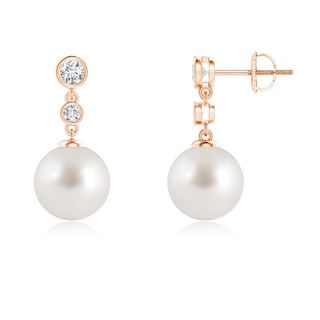 9mm AAA South Sea Pearl Drop Earrings with Bezel Diamonds in Rose Gold
