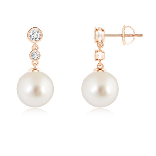 9mm AAAA South Sea Pearl Drop Earrings with Bezel Diamonds in Rose Gold