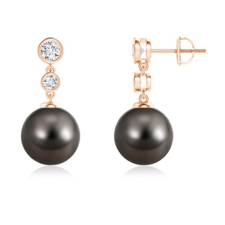 10mm AAA Tahitian Pearl Drop Earrings with Bezel Diamonds in Rose Gold