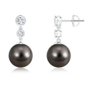 10mm AAA Tahitian Pearl Drop Earrings with Bezel Diamonds in White Gold