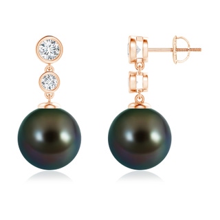 11mm AAAA Tahitian Pearl Drop Earrings with Bezel Diamonds in Rose Gold