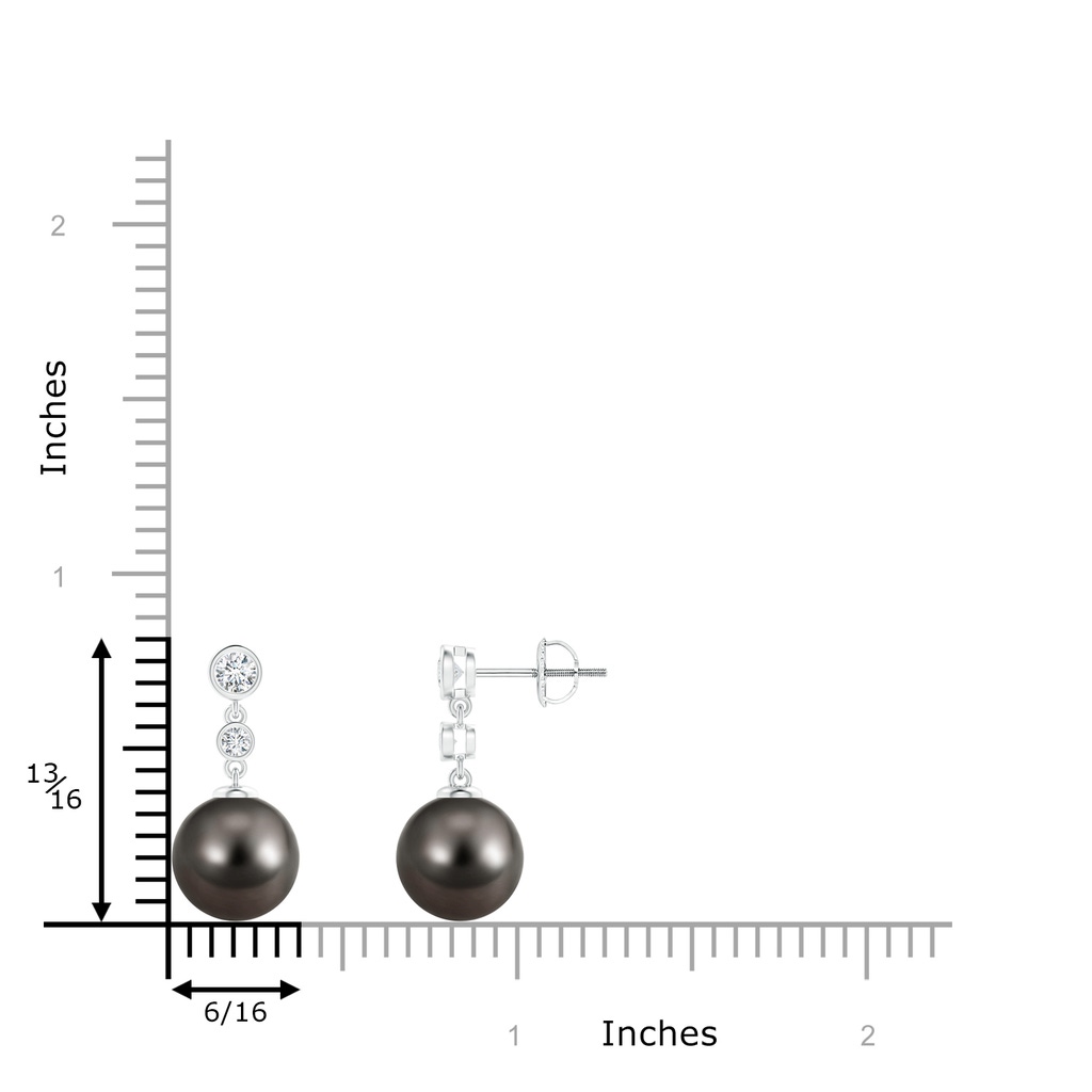 9mm AAA Tahitian Pearl Drop Earrings with Bezel Diamonds in White Gold Product Image