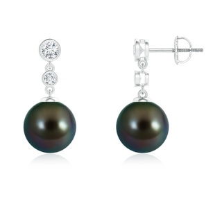 9mm AAAA Tahitian Pearl Drop Earrings with Bezel Diamonds in White Gold