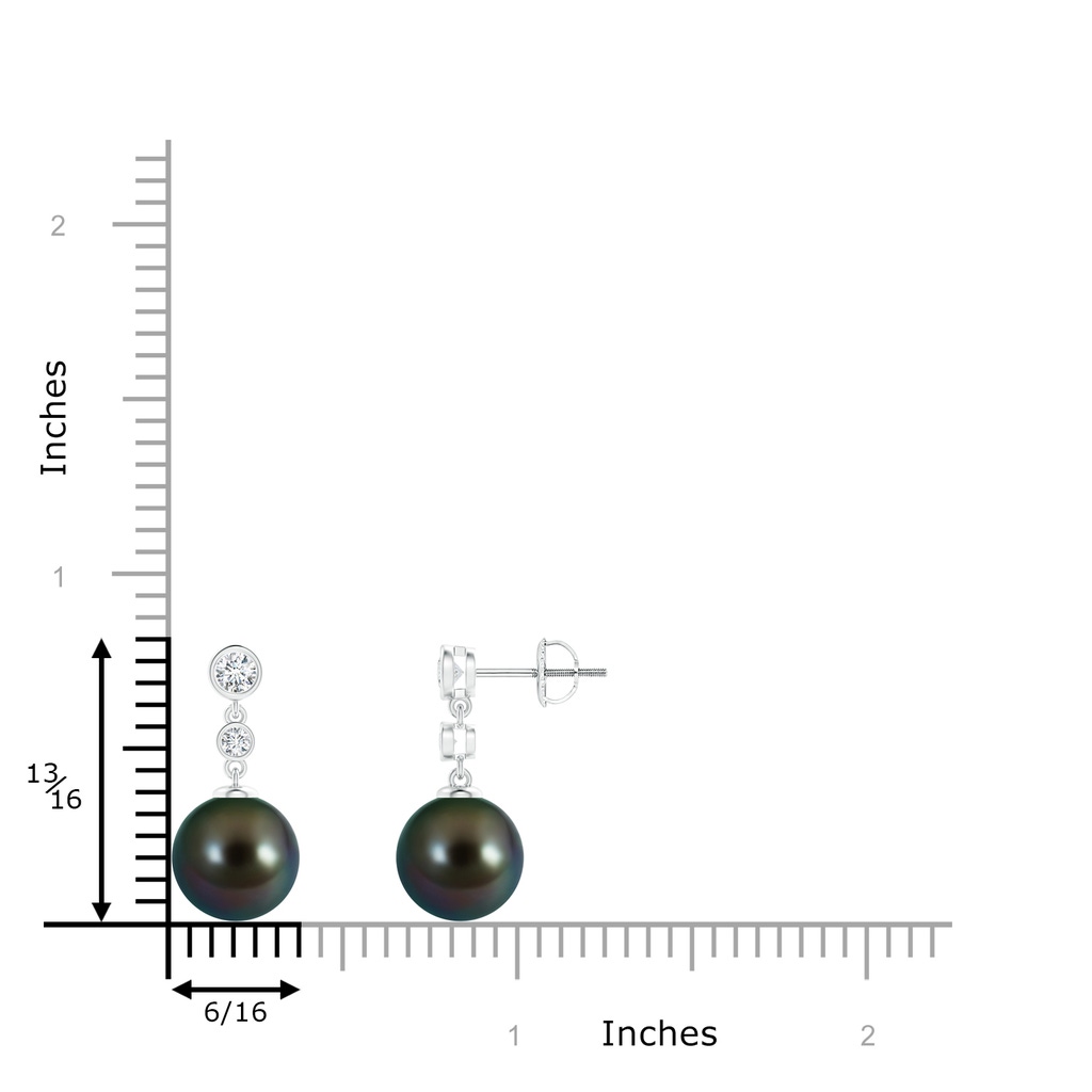 9mm AAAA Tahitian Pearl Drop Earrings with Bezel Diamonds in White Gold Product Image