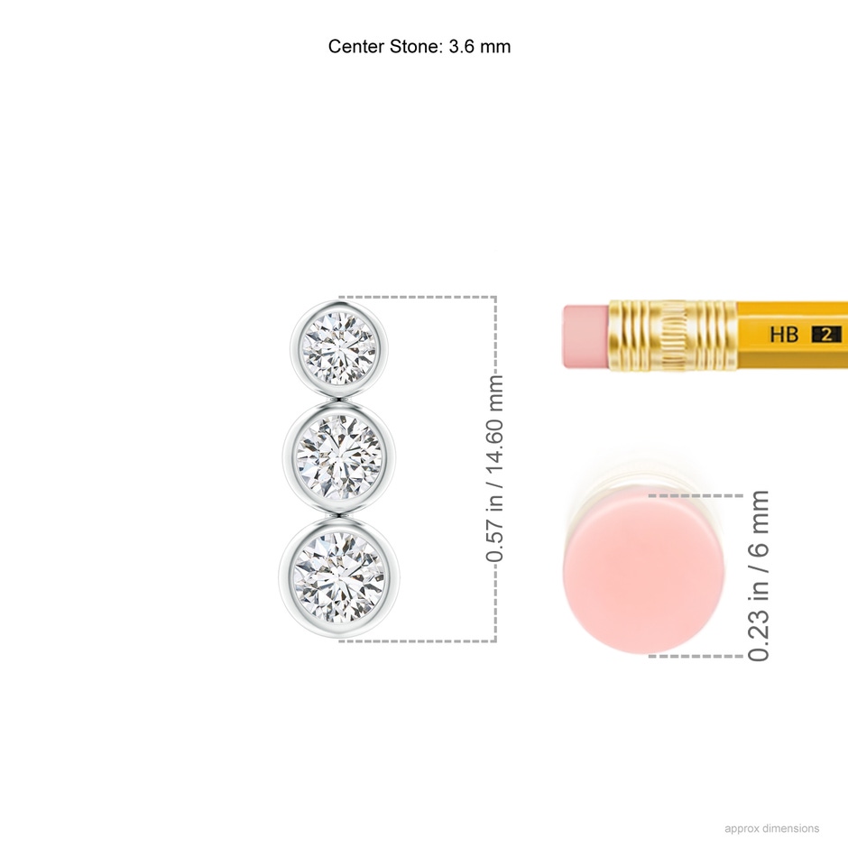 3.6mm HSI2 Classic Bezel-Set Diamond Three Stone Stud Earrings in White Gold ruler