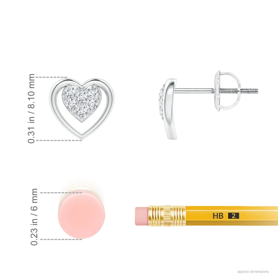 1.3mm GVS2 Clustre Diamond Open Heart Stud Earrings in P950 Platinum ruler