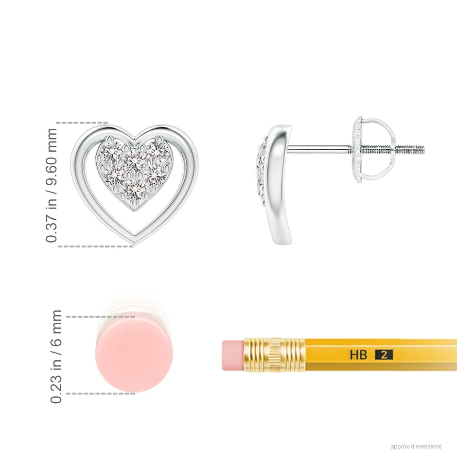1.55mm IJI1I2 Cluster Diamond Open Heart Stud Earrings in White Gold ruler