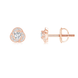 2.5mm GVS2 Milgrain-Edged Diamond Clover Stud Earrings in Rose Gold