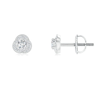 2.5mm GVS2 Milgrain-Edged Diamond Clover Stud Earrings in White Gold