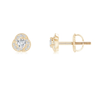 2.5mm GVS2 Milgrain-Edged Diamond Clover Stud Earrings in Yellow Gold