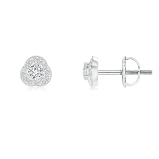 2.5mm HSI2 Milgrain-Edged Diamond Clover Stud Earrings in White Gold