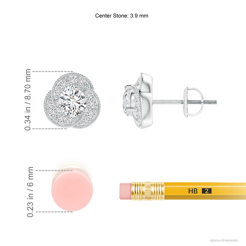 3.9mm HSI2 Milgrain-Edged Diamond Clover Stud Earrings in White Gold ruler