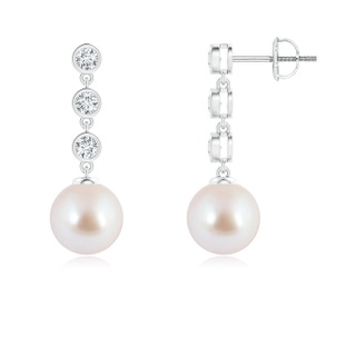 8mm AAA Akoya Cultured Pearl Dangle Earrings with Bezel Diamonds in White Gold