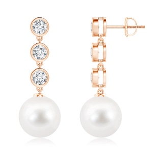 10mm AA Freshwater Pearl Dangle Earrings with Bezel Diamonds in 18K Rose Gold