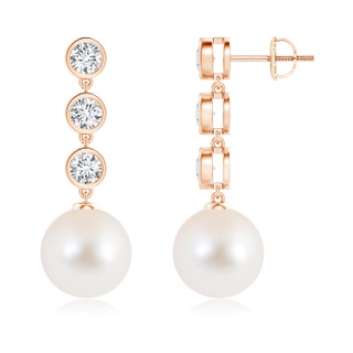 10mm AAA Freshwater Pearl Dangle Earrings with Bezel Diamonds in 9K Rose Gold
